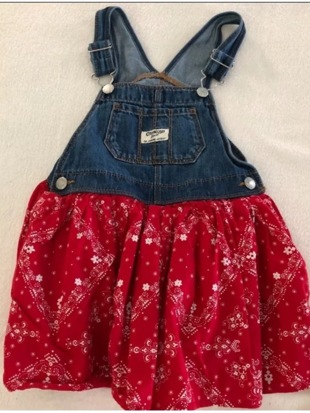 NWOT OshKosh B'gosh Americana Denim Bib Overall Dress with Red Bandana Skirt